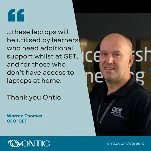 ONTIC DONATES LAPTOPS TO GLOUCESTER ENGINEERING TRAINING - Ontic News